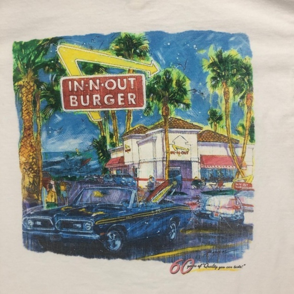 Hanes Beefy-T In-N-Out Burger Las Vegas White Graphic T-Shirt Mens Medium
